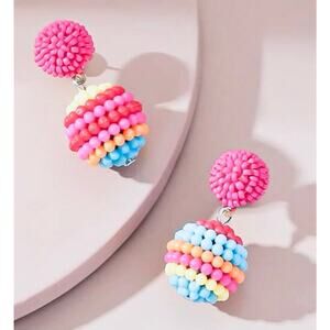 Colorful Beaded Striped Drop Earrings